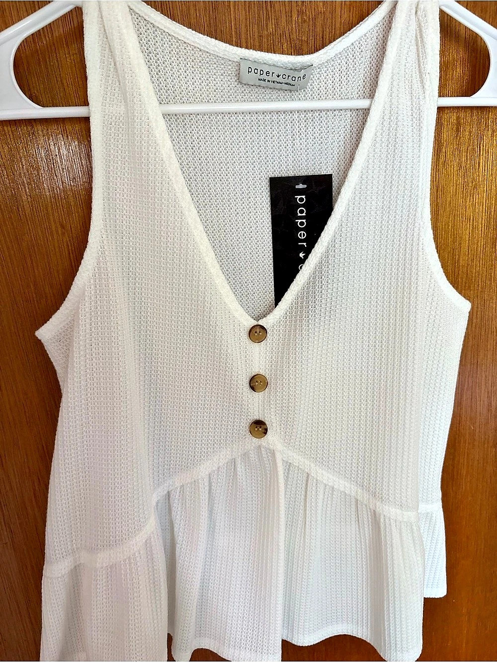 paper crane Knit Peplum Tank Top in White Size Medium NWT